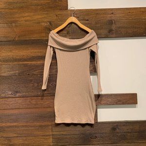 Tan Long-sleeved Knit Dress